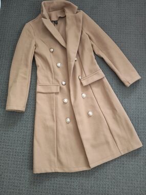 Womens Double-Breasted Camel Wool Coat - Unbranded